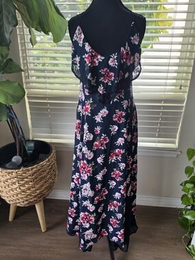 Love Navy Floral Ruffle Maxi Dress